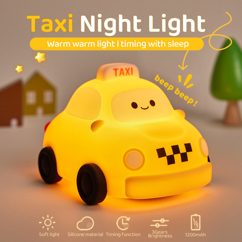 Adorable taxi car night light with 3 brightness settings for children