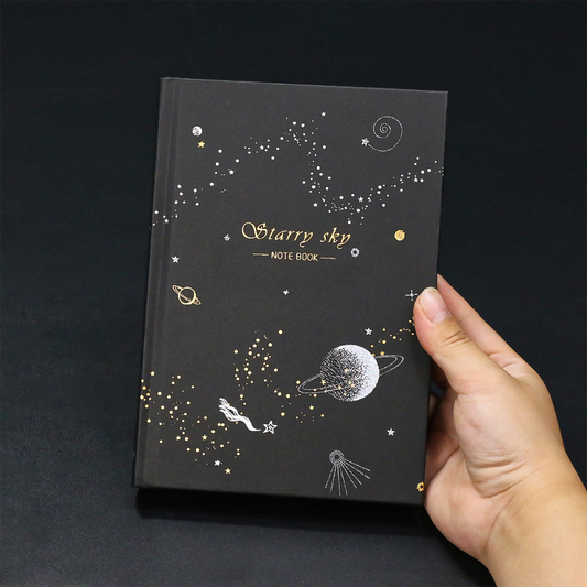 Starry Sky Black Page Notebook | Celestial Aesthetic Sketchbook & Journal