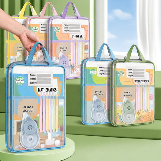 Transaparent 2-Compartment A4 Subject Organizer Bag – Vertical L-Shaped Opening School File Folder