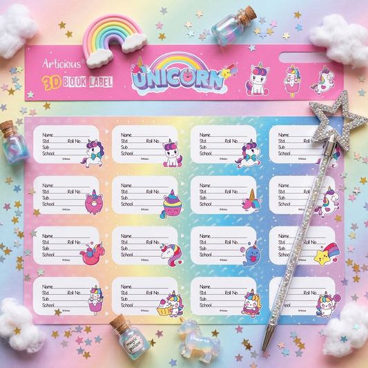 3D Unicorn Book Labels | Name Stickers
