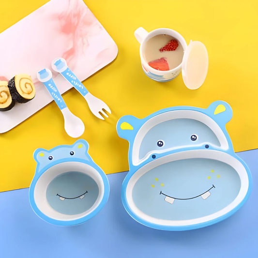 Lovely Hippo Bamboo Fiber Kids Dining Set of 5