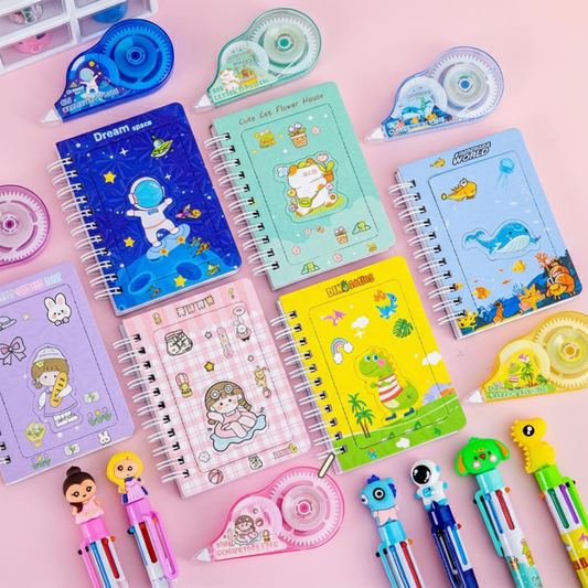 Kids Stationery Set – Notebook + Correction Tape + 6-in-1 Pen