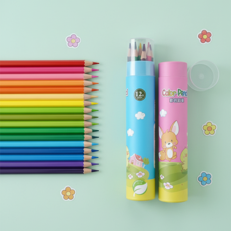 12-Color Cartoon Pencil Tube Set | Cute Kids Coloring Kit