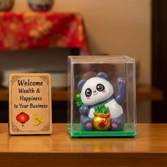 Waving Lucky Panda Figurine | Cute Fortune Wealth Figurine Home Office Decor