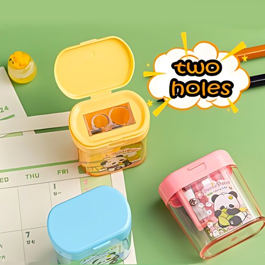 PandaPoint two-hole sharpeners with flip-top lid and panda design