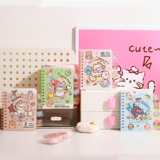 Cute Little Cat Pocket Diary with Index Tabs | Spiral Journal for Kids