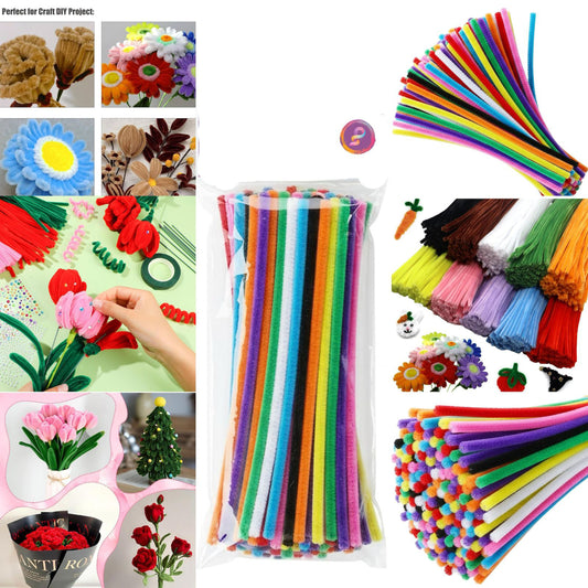 100 Pcs Multicolored Pipe Cleaners Set - Flexible Chenille Stems for DIY Arts & Crafts