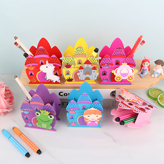 Wooden Castle Pen Holder –  Desk Organizer