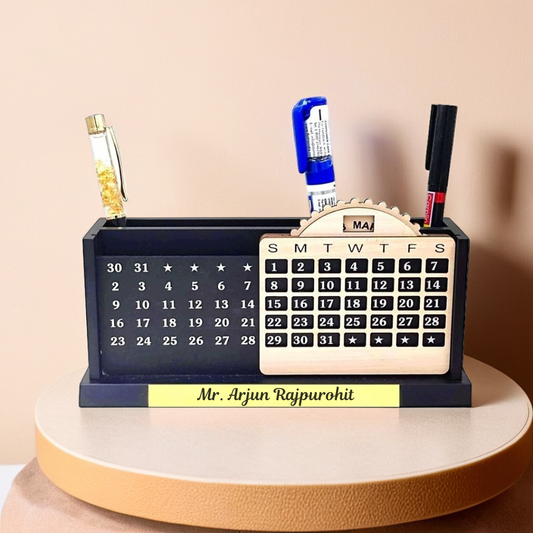 Wooden Desk Calendar with Pencil Organizer