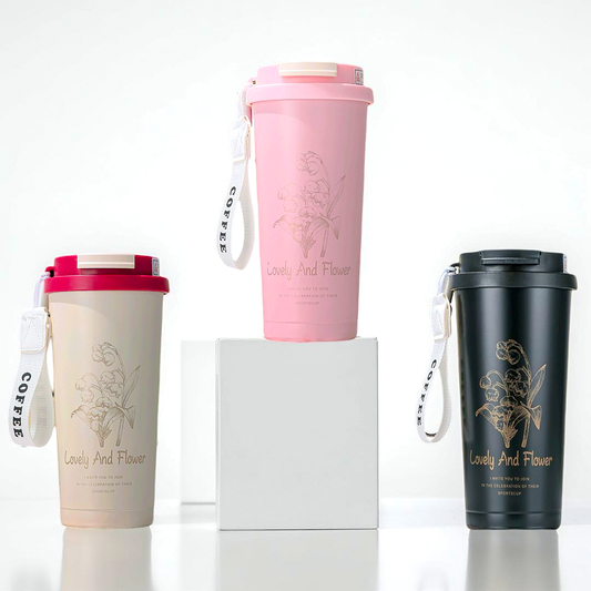 Stainless Steel Vintage Flower Style Coffee Thermos Cup 500ml