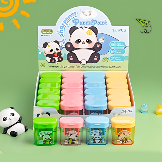 Cute panda sharpeners in assorted colors with container