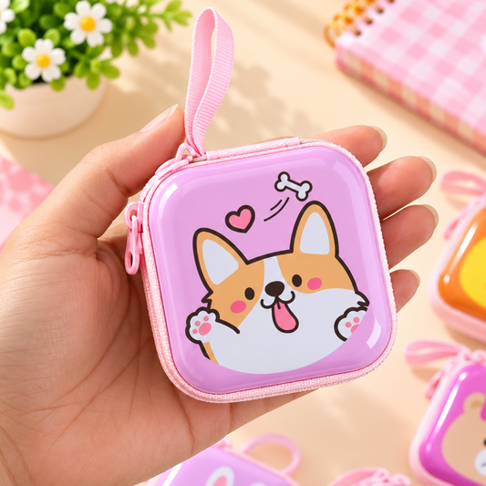 Animal Bear & Corgi Square Tin Coin Pouch