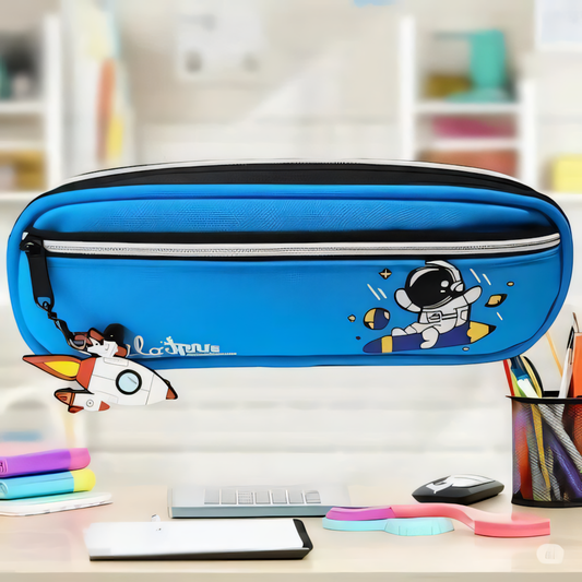 Space Rocket Stationery Pencil Pouch – Dual Zips, Double Space