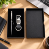 Personalized Laser Engraved Metal Pen & Leatherette Keychain Gift Set in Elegant Black Box