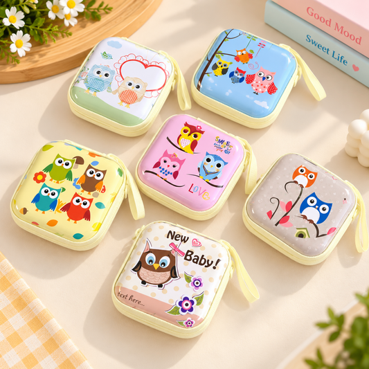 Cute Owl Square Tin Coin Pouch