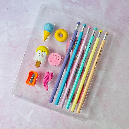 Dessert Time 13-in-1 Pencil & Eraser Set | Cute Pastel Stationery