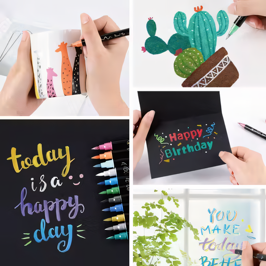 12-Color Artist Metallic Dual Tip Brush Pen Set