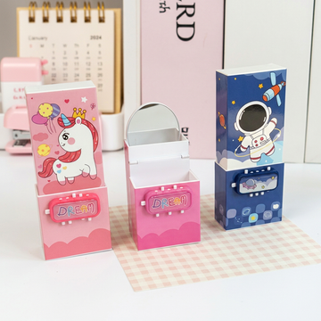 Pen Stand with Combination Lock – Built-in Mirror Stationery Organizer