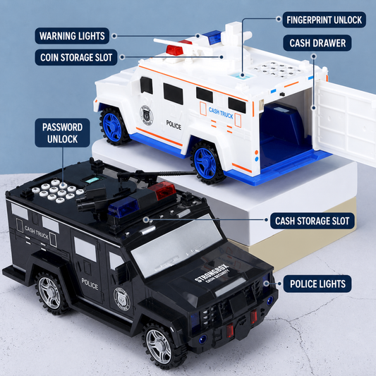 Police Cash Truck Password Piggy Bank - Fingerprint Touch