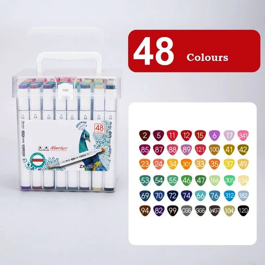 Double Head Marker Pen Set - 48 Vibrant Colors for Art & Highlighting