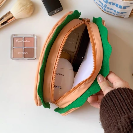 Adorable Cartoon Half Burger Makeup Pouch | Soft Storage Pouch