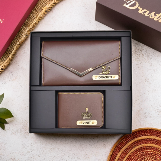 Elegant Couple Wallets: Ladies Clutch + Men's Wallet