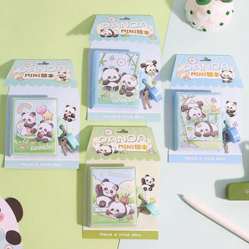 Happy Panda Notebook Diary with Lock Key – Mini Pocket Diary for