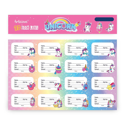 3D Unicorn Book Labels | Name Stickers