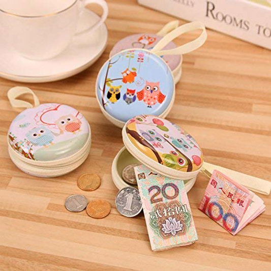 Cute Owl Round Tin Coin Pouch