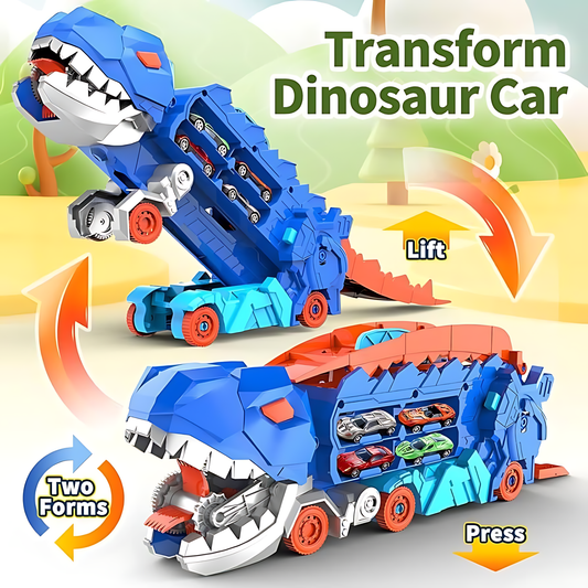 Dinosaur Transporter Truck 2-in-1 Toy - Transformable T-Rex Car Carrier & Racing Track