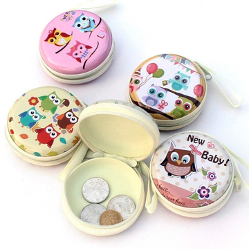 Cute Owl Round Tin Coin Pouch