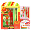 Fun fast food–themed stationery set for kids including pencils, 3D food erasers, sharpener, and ruler bookmark.