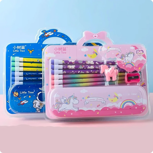 9-in-1 Double-Decker Metal Pencil Box Stationery Set