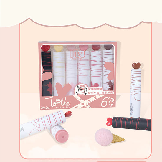 Peachy Heart highlighters set of 6 in pastel shades