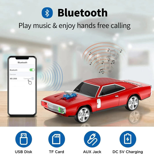 Retro Dodge Challenger 1968 Car Speaker | USB, FM, Bluetooth & LED Light