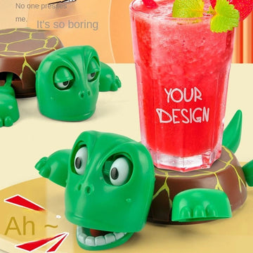 Funny Press-to-Panicked Turtle Coaster | Gaping Eyes Water Cup Pad!