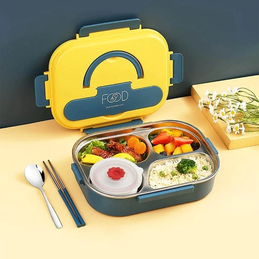 Stainless Steel 4 Compartment Handle Lunch Box - 1550ML