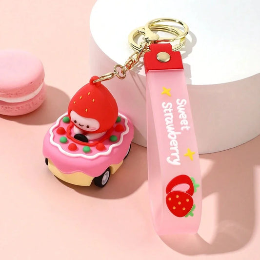 Sweet Strawberry Ride Car Shaped Keychain