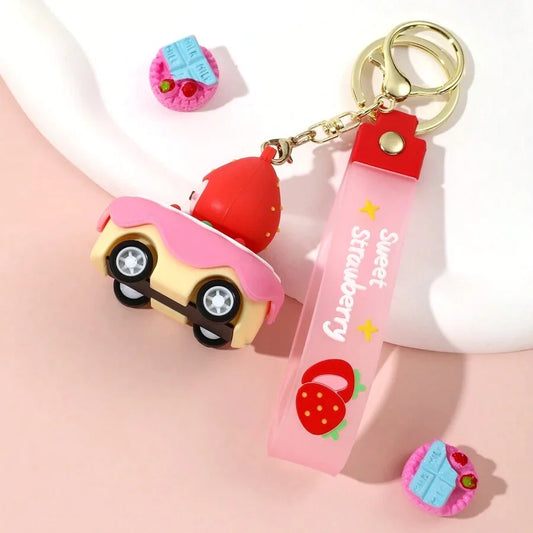 Sweet Strawberry Ride Car Shaped Keychain