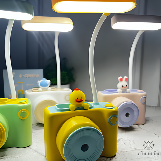 Cute Cartoon LED Camera Lamp with Sharpner and Penstand