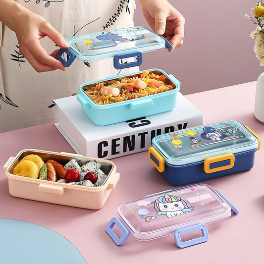 Space-Dino-Unicorn Stainless Steel Lunch Box with Spoon