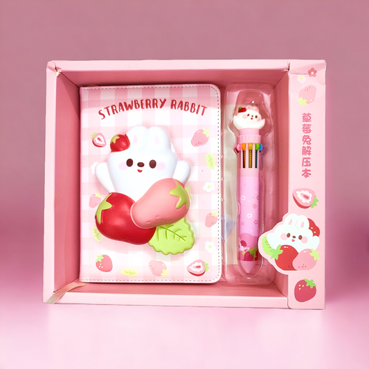 3D Bunny Squishy Notebook With Multicolor Pen