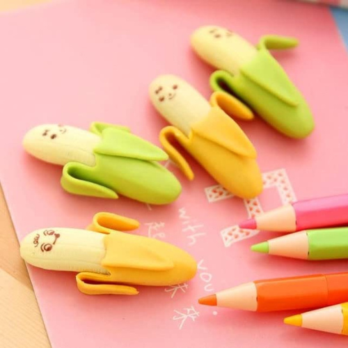 Cute 3D Banana Shape Emoji face Colorful Erasers