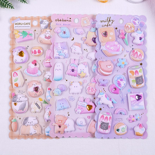 Kawaii 3D Animal Pestle Sticker Sheet