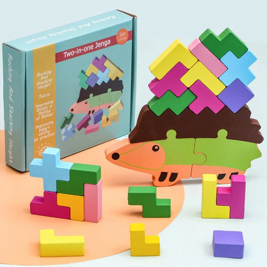 2 in 1 Wooden Building Blocks/Hedgedog Puzzles
